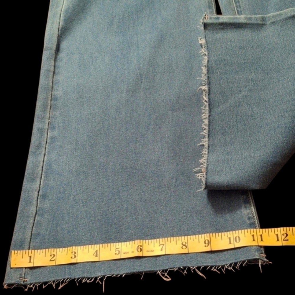 Annie Wear High Rise Wide Leg Stretchy Cropped Denim Blue Jeans Women Size Large - Picture 15 of 16
